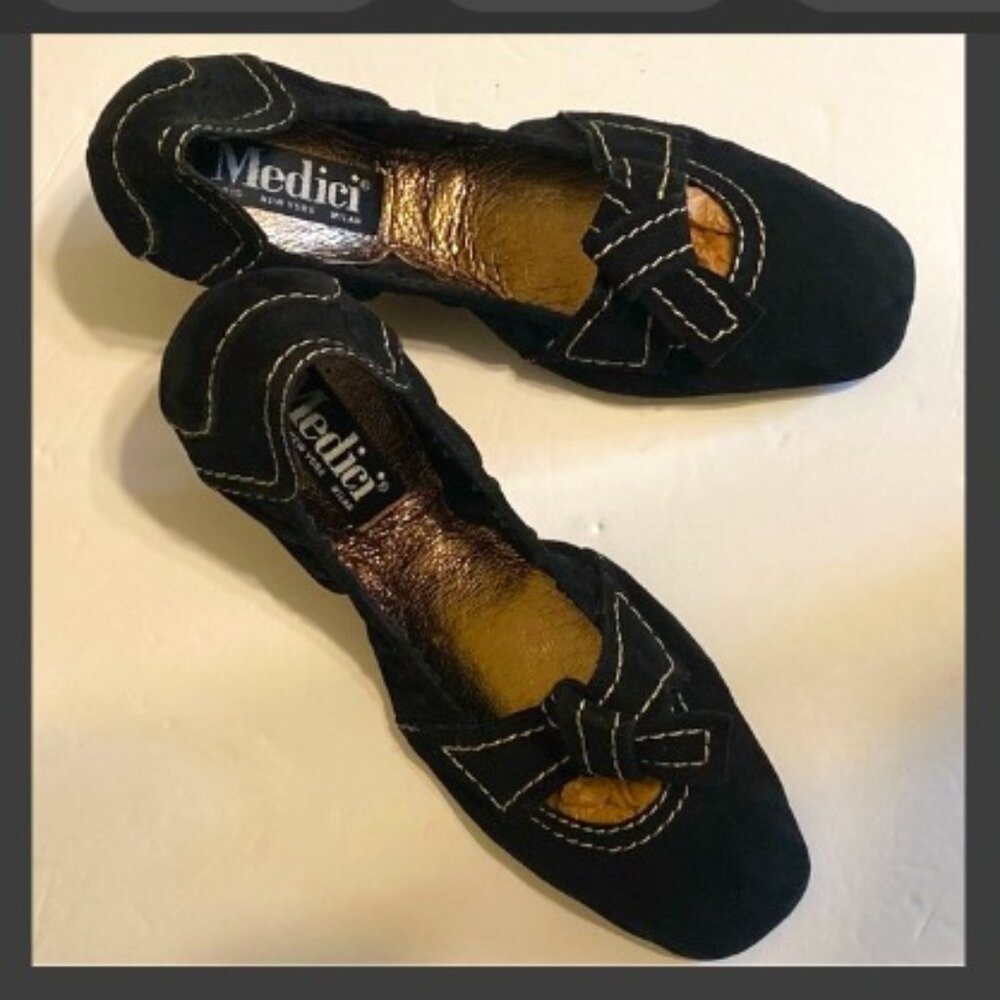 NWOT Medici - New York Suede Black Bow Ballet Flats - Size 7 FREE SHIPPING